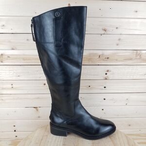 Franco Sarto 7 Wide BECKY Black Leather Riding Knee Boot Biker Moto Side Zip NEW